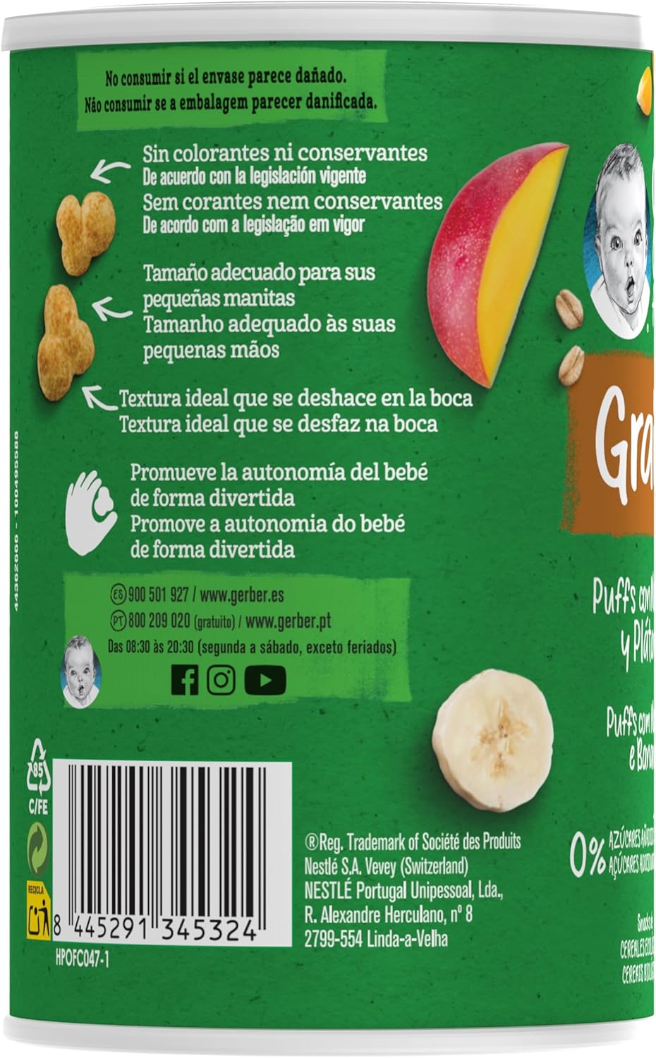 Thumbnail 3 de Gerber Organic Snack Mango, Maíz y Avena, 5 latas de 35 g 🌱