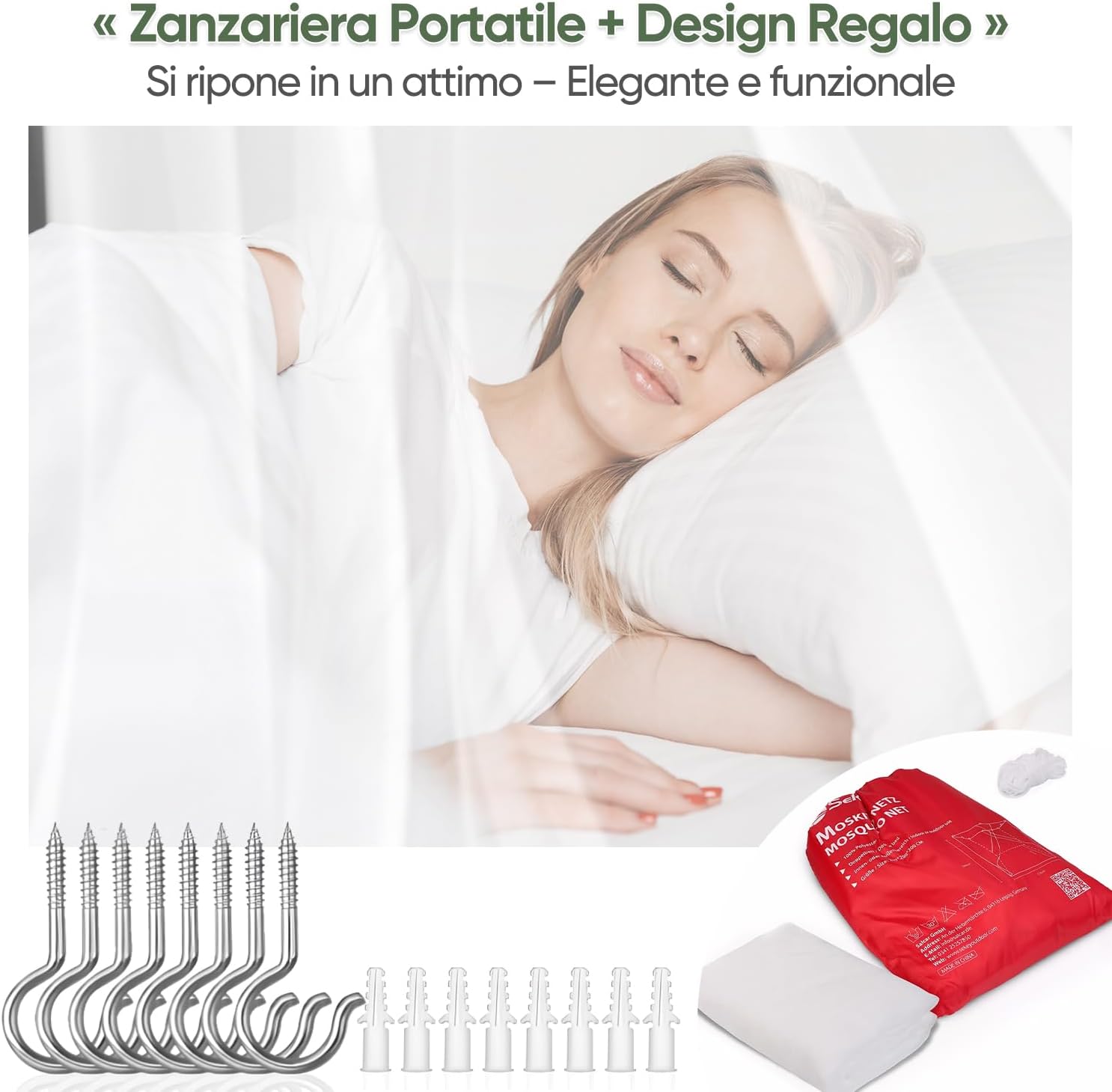 Thumbnail 6 de Sekey zanzariera per letto singolo/doppio con kit completo e doppia apertura 220x200x200 cm