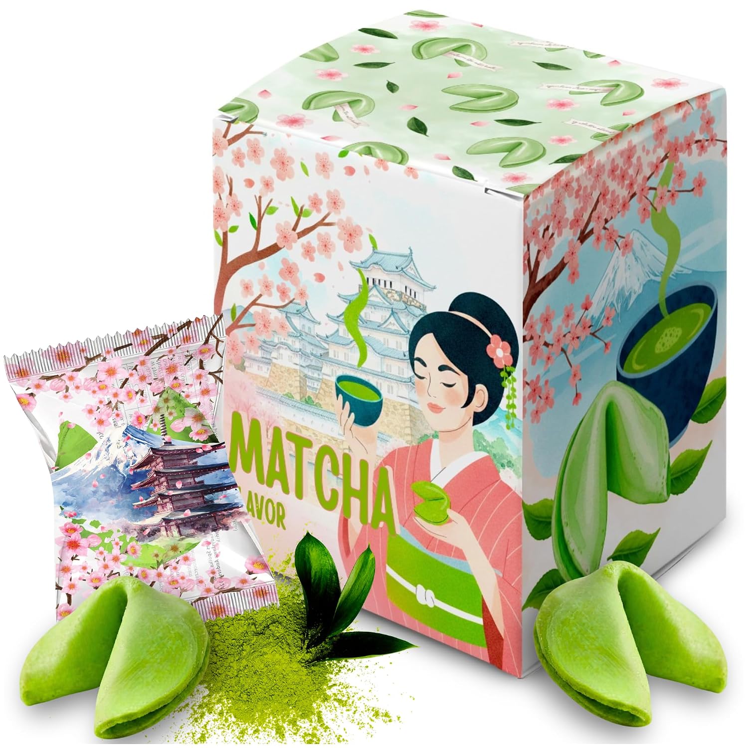 Detalle de Glückskekse Einzeln Verpackt – Matcha Fortune Cookies, 15 Stück (Deutsch & Englisch Sprüche)