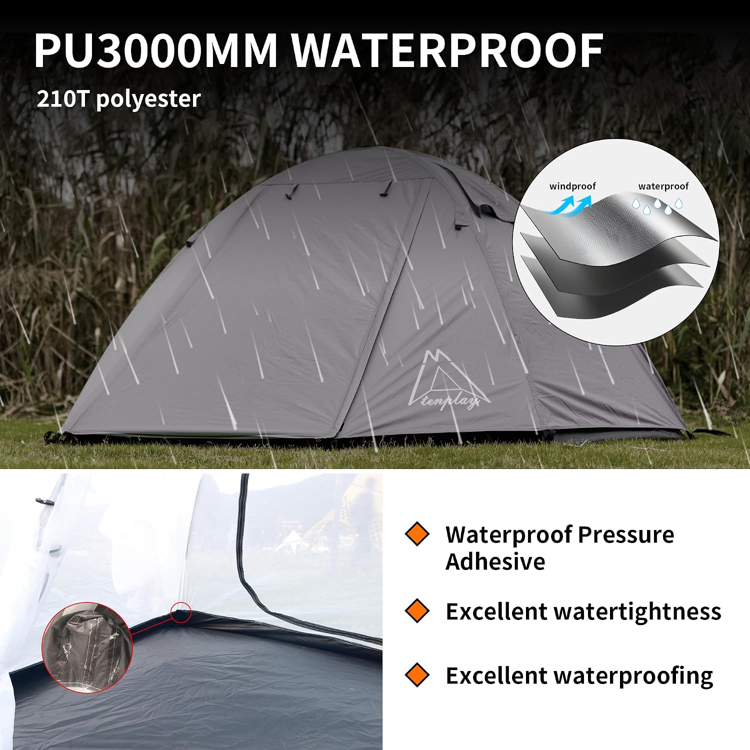 Detalle de TENPLAY 2 Person Camping Tent 2.5 kg ⛺