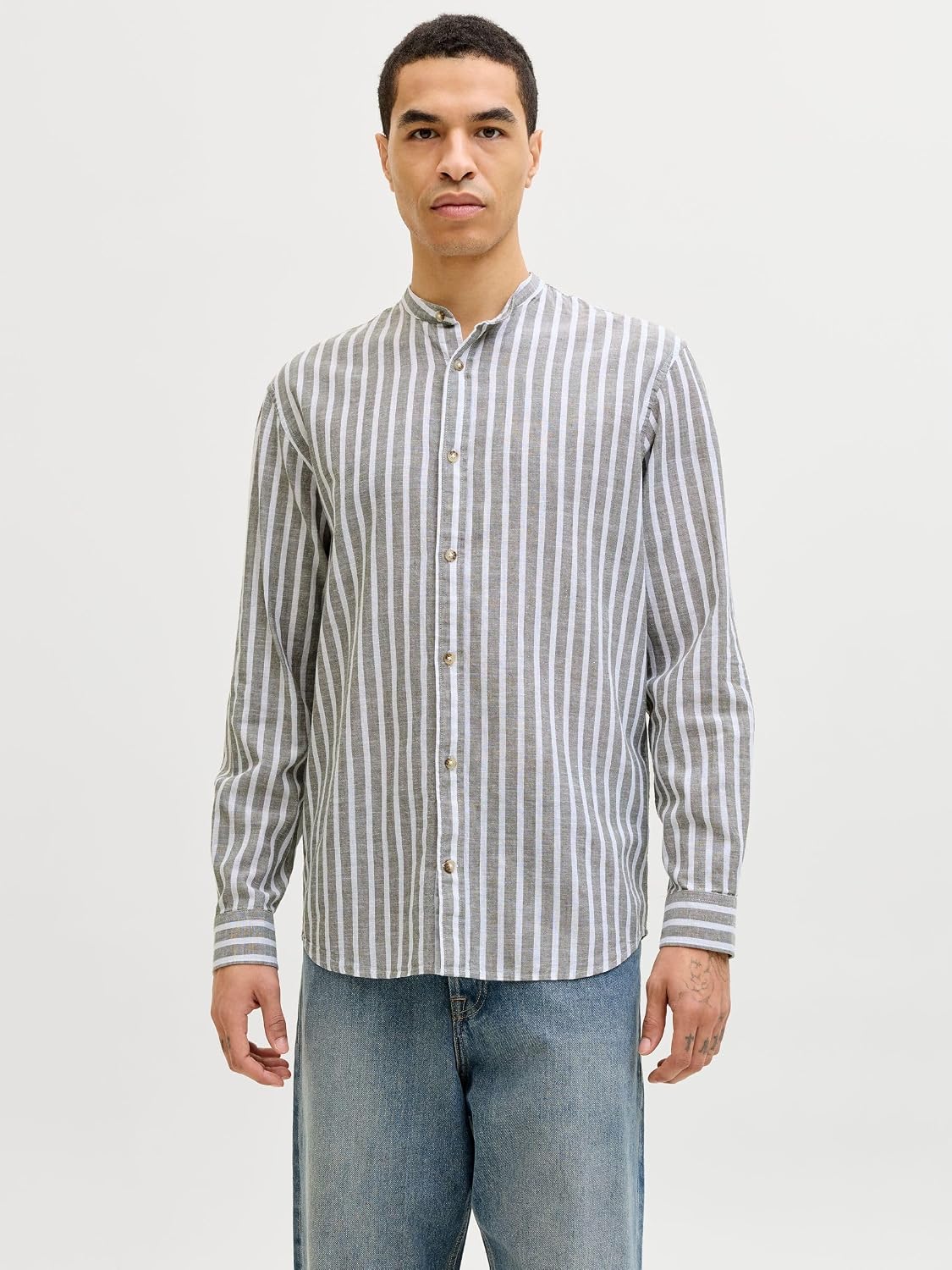 Detalle 2 de Jack & Jones JjeSummer Linen Blend Band Shirt L/S Sn Homme – Lot de 1
