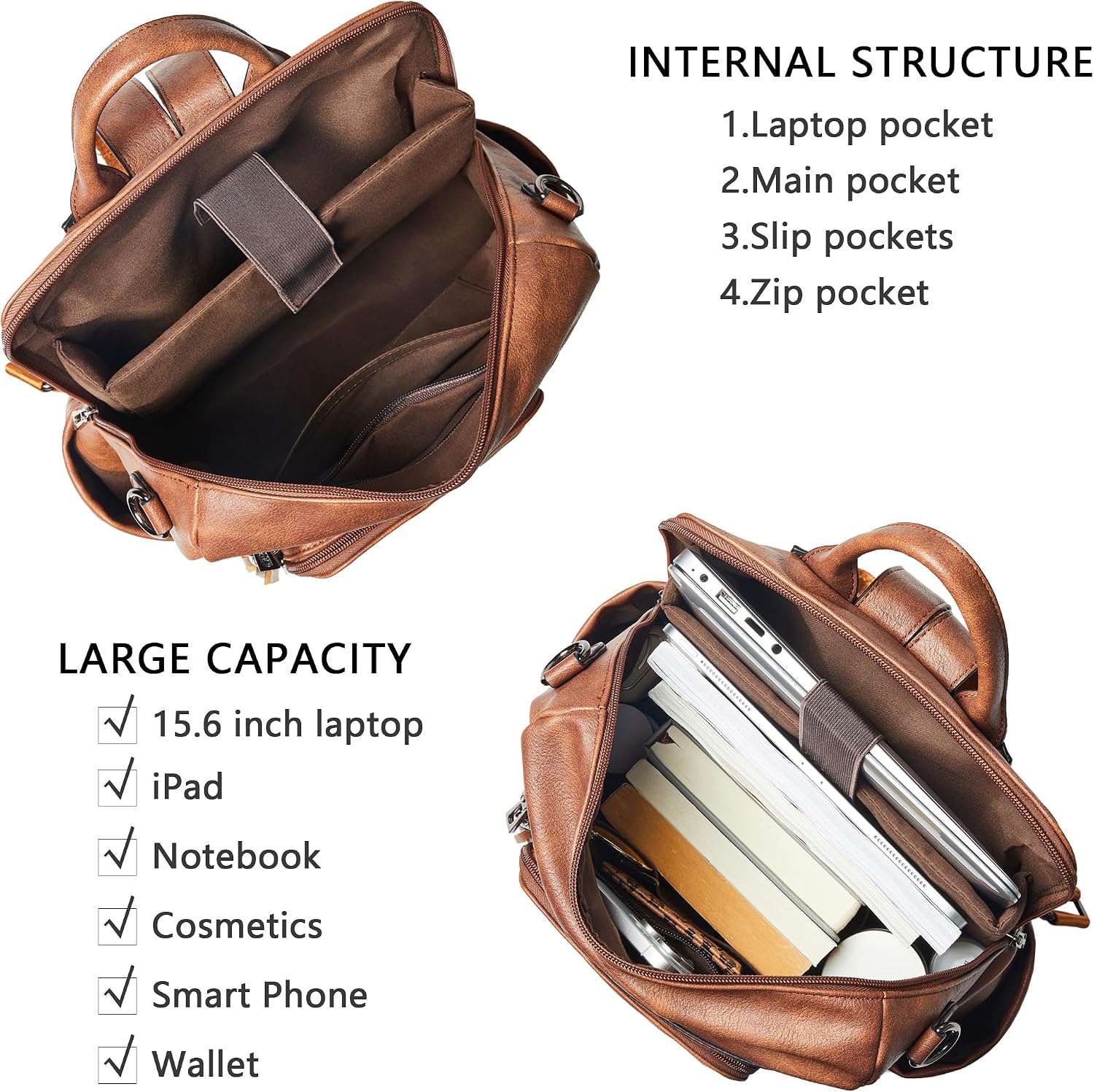 Detalle de Shrrie Vegan Leather Laptop Backpack for Women (15.6-inch) — Waterproof Work, Travel & College Bag