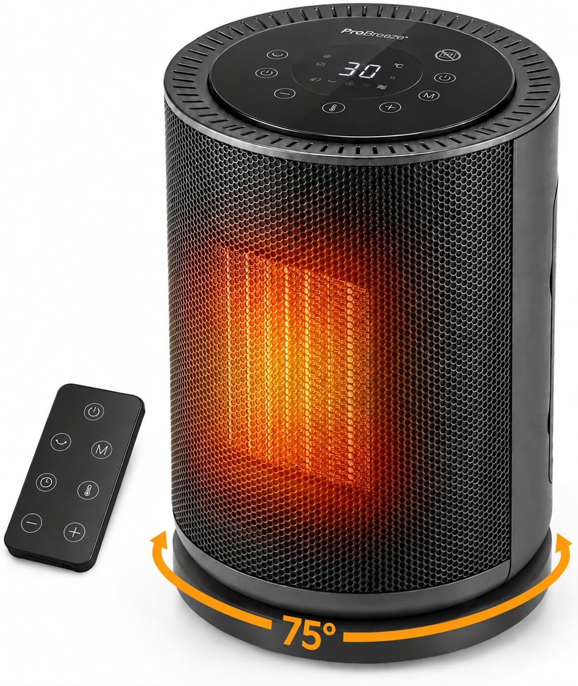 Detalle de Pro Breeze PB-H-26B-EU keramische kachel 1800 W met 75° oscillatie