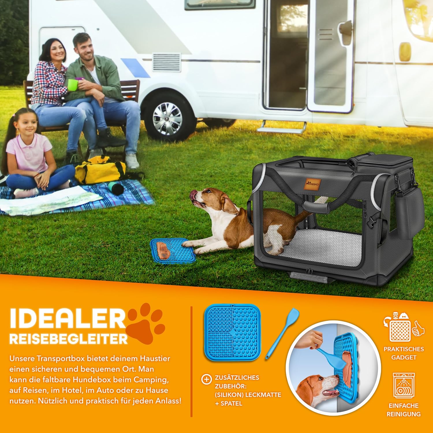 Thumbnail 6 de TRESKO® faltbare Hundebox XXXL 102x69x69 cm mit Leckmatte, Spatel & Reflektoren