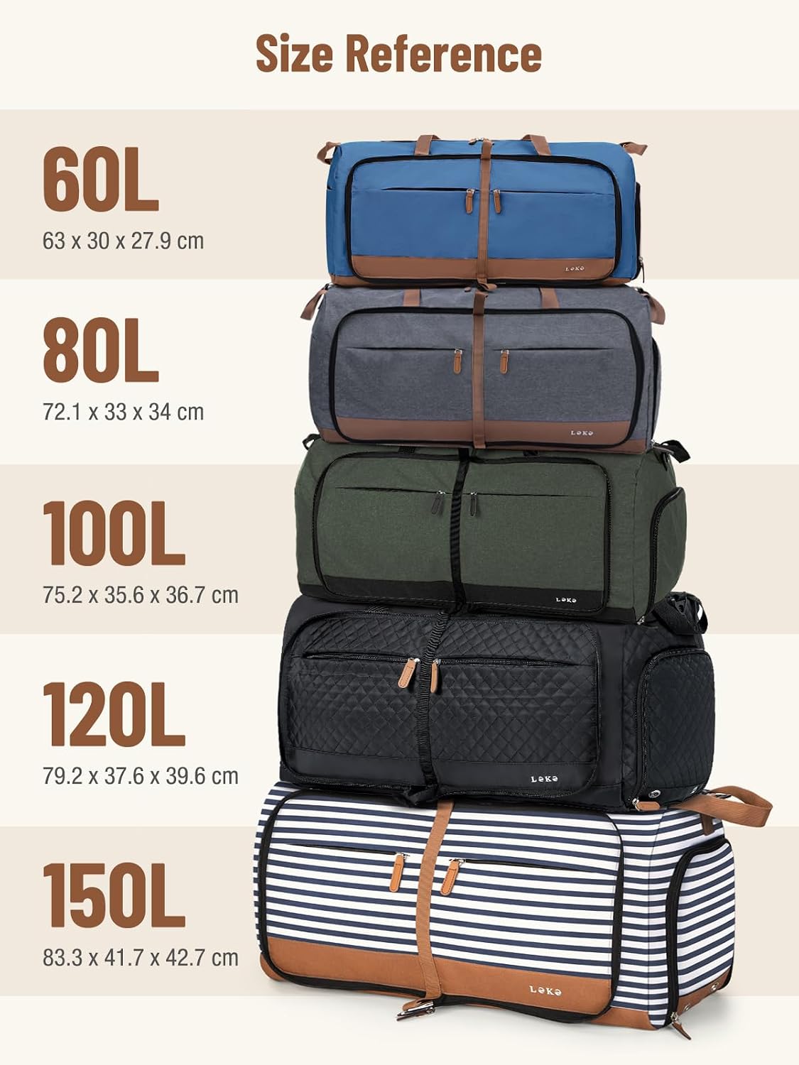 Detalle 2 de Lekesky Reisetasche Große 80L mit Schuhfach – faltbar, vielseitig einsetzbar