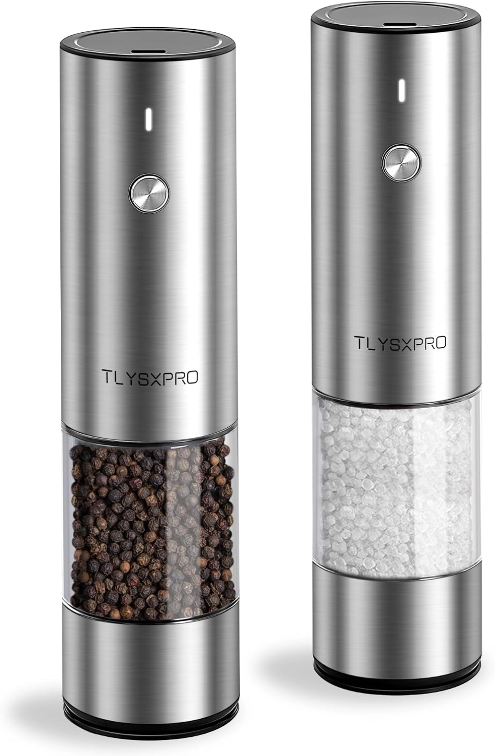 Detalle de Electric Salt and Pepper Grinder Set (2 Pack) – USB Rechargeable, Stainless Steel, Adjustable Coarseness with LED Light