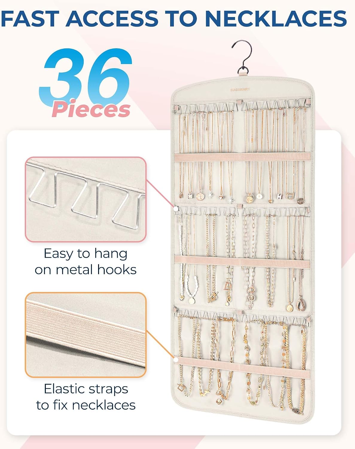 Detalle 2 de BAGSMART Hanging Jewelry Organizer, Beige