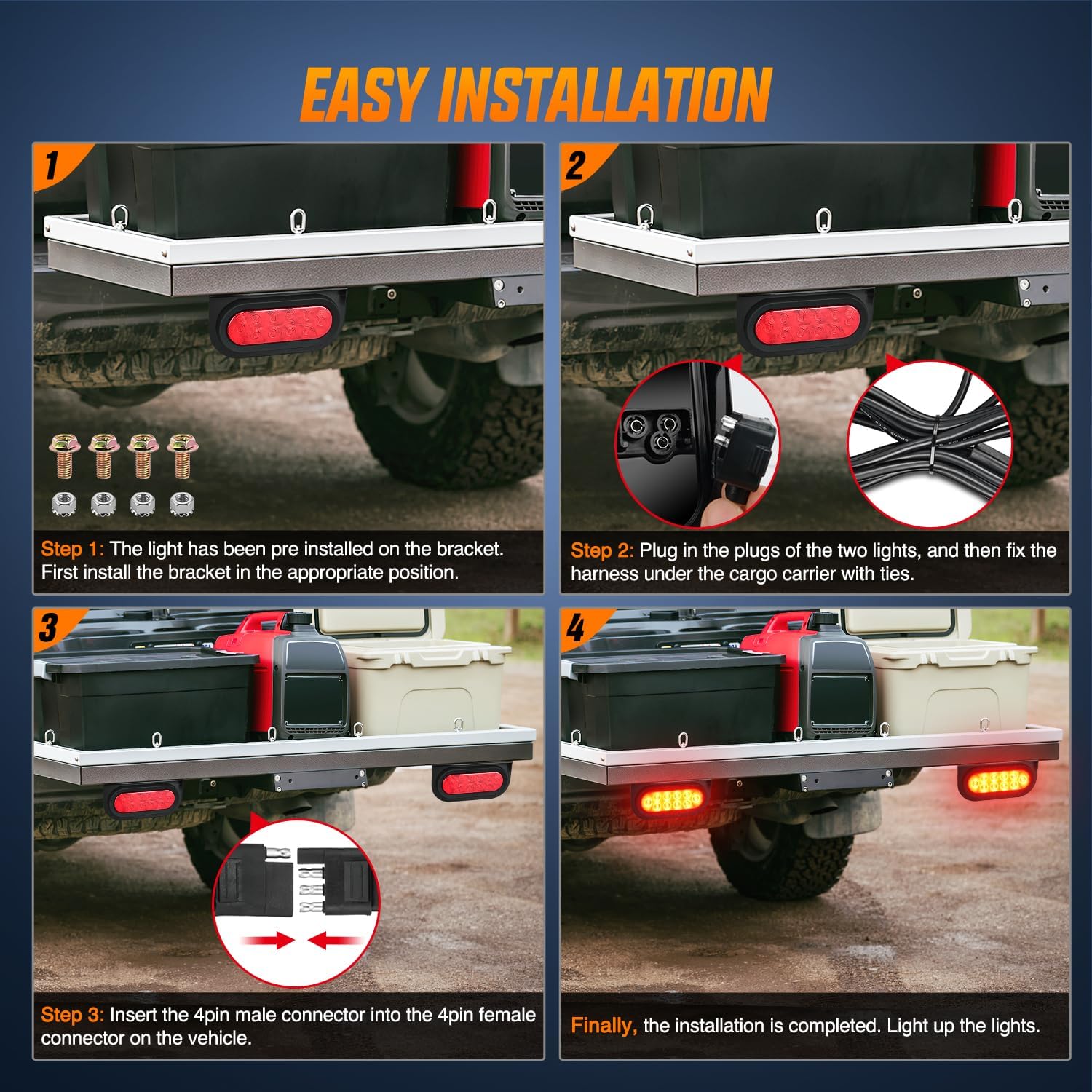 Thumbnail 4 de Nilight Hitch Cargo Carrier Oval Light Kit 2pcs 6" Red 🚚