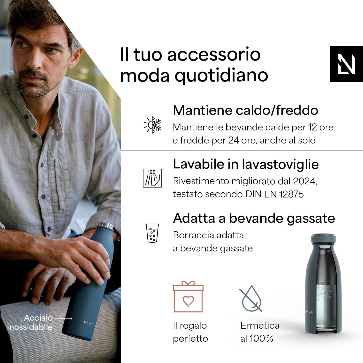 Thumbnail 1 de LARS NYSØM Borraccia Termica 350ml in Acciaio Inox – Design funzionale e isolamento affidabile