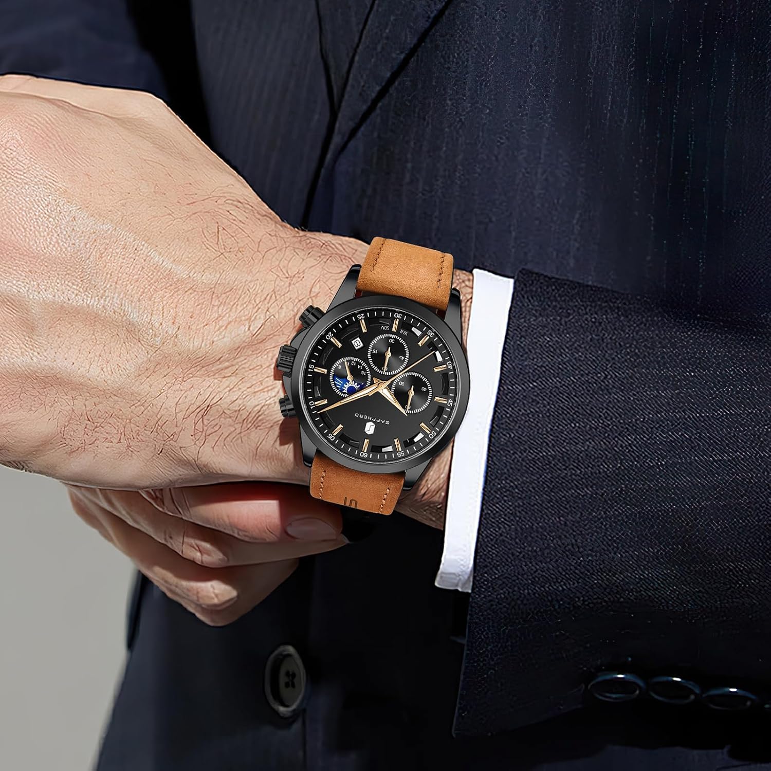 Detalle 2 de BENYAR BY Herrenuhr Chronograph – wasserdicht, Edelstahlarmband, Quarz, 30 m, elegant