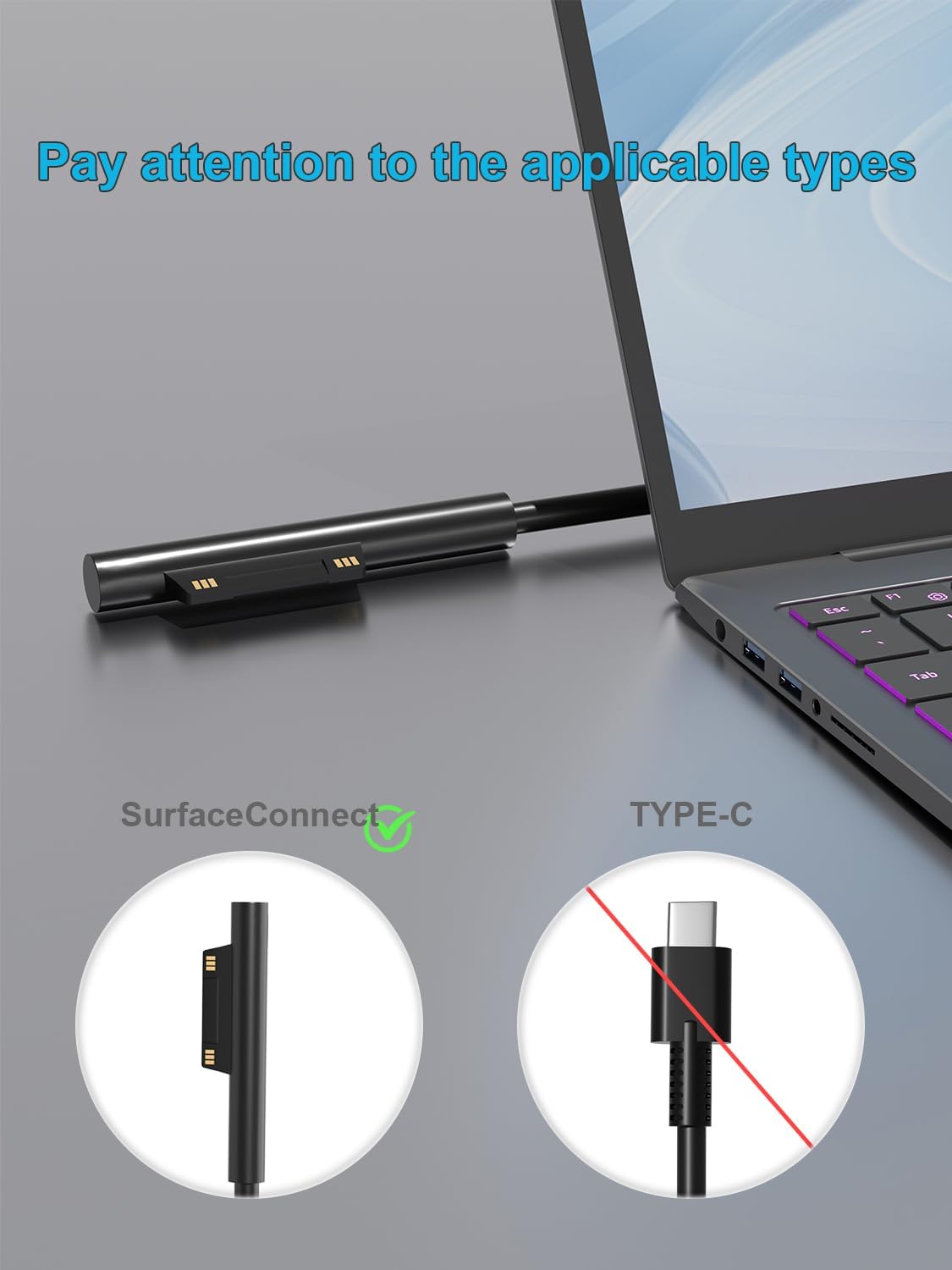 Detalle de 65W Surface Charger for Microsoft Surface Pro & Laptop Range (Surface Go, Book, Studio) – 65W Output