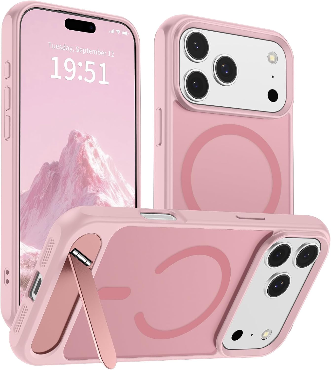 Detalle de SUPFINE Magnetic iPhone 17 Pro Case, Translucent Matte Pink with Kickstand