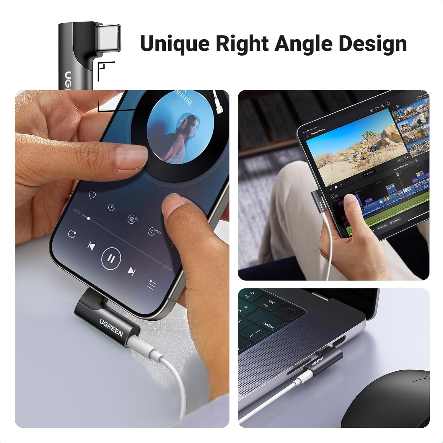 Detalle 2 de UGREEN USB-C to 3.5mm Jack Adapter DAC Stereo (Black) for USB-C devices