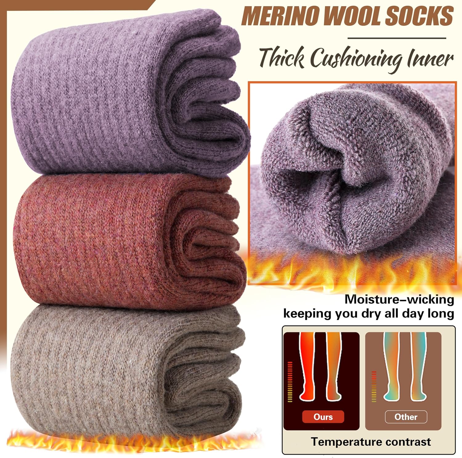 Thumbnail 1 de EBMORE Women's Merino Wool Thermal Socks 5 Pairs