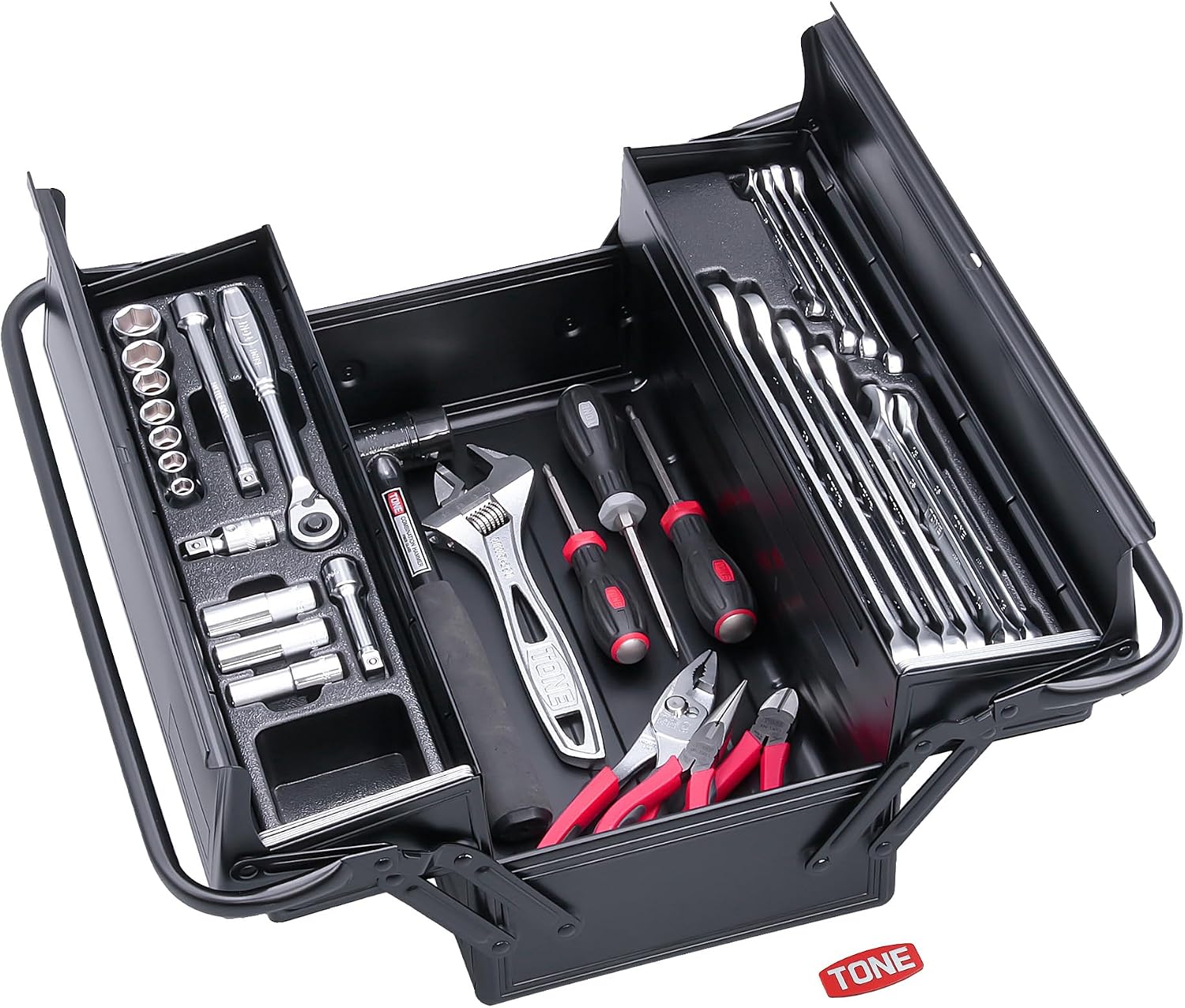 Detalle de トネ(TONE) TSA390BK ツールセット ブラック 33点・9.5sq.・V形2段式メタルケース