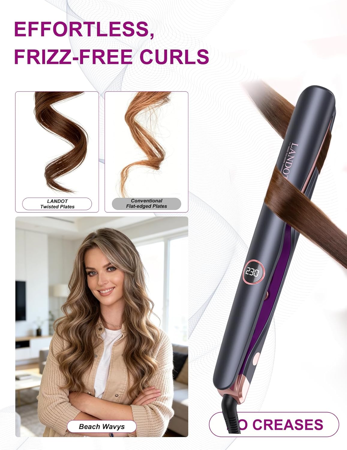 Detalle 2 de LANDOT Glätteisen 2in1 Locken Glätten 120–230 °C ⌚🎀