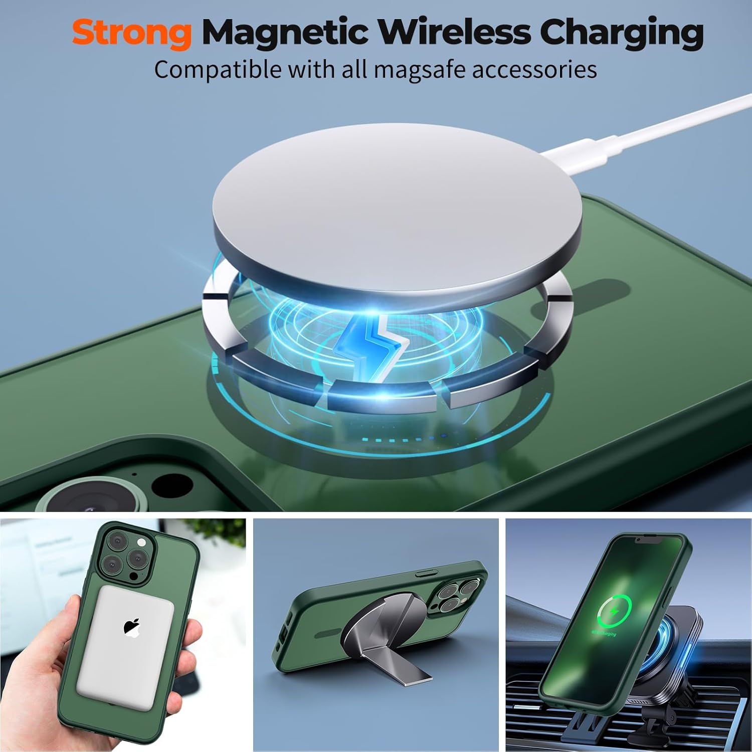 Detalle de zapica Magnetic iPhone 13 Pro Case, Forest Green, MagSafe Compatible