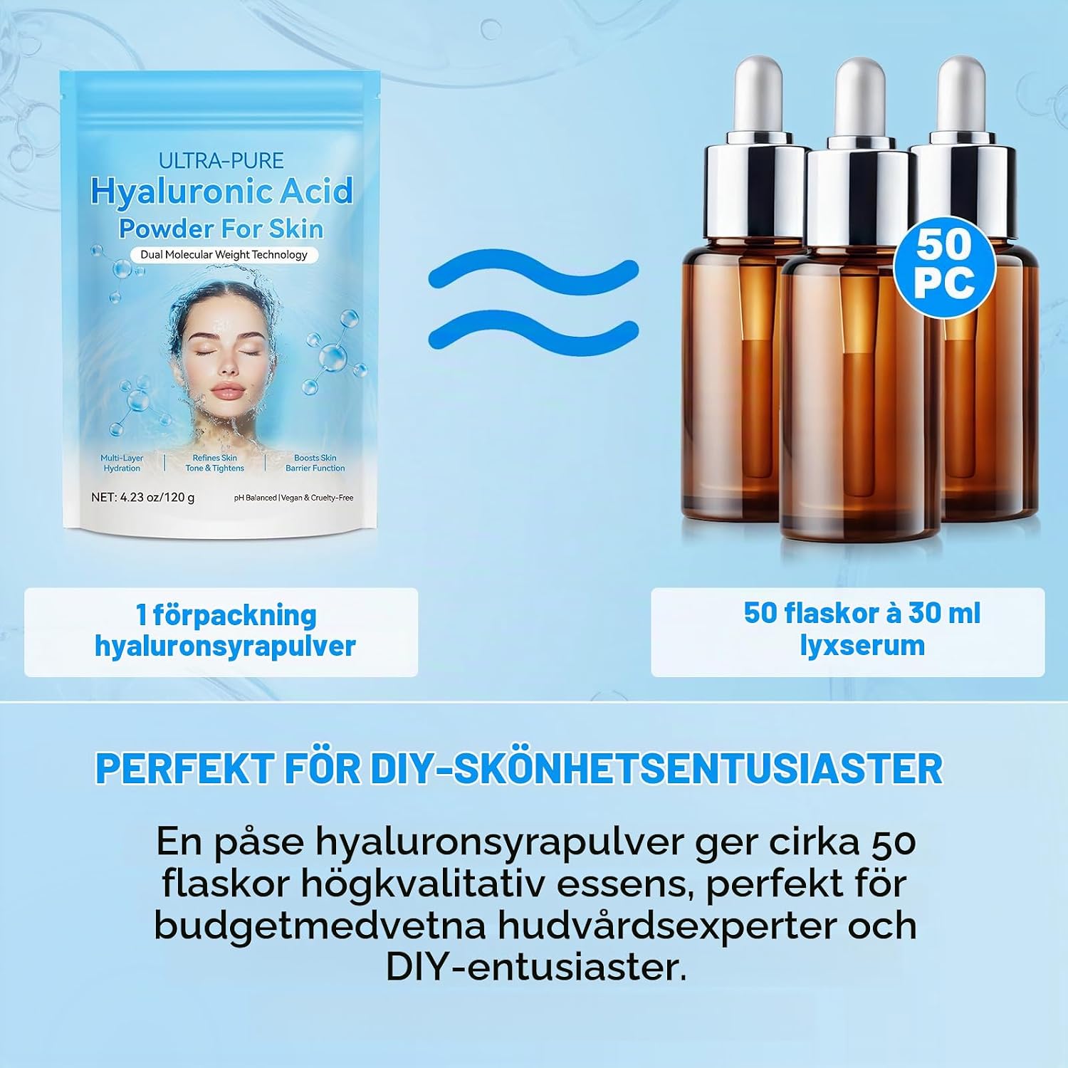 Thumbnail 6 de OEDPMFYL hyaluronsyrapulver för hudvård, parfymfritt, 120 g