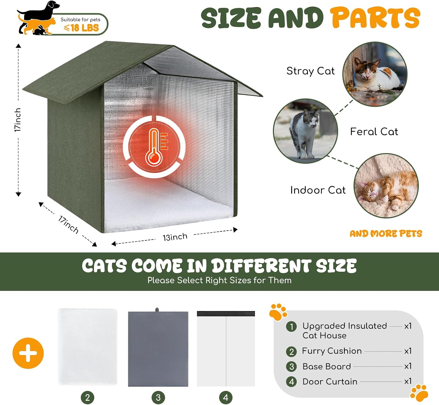 Detalle 2 de Fecuria outdoorcathouse Insulated Outdoor Cat House, Green, Waterproof Oxford Fabric