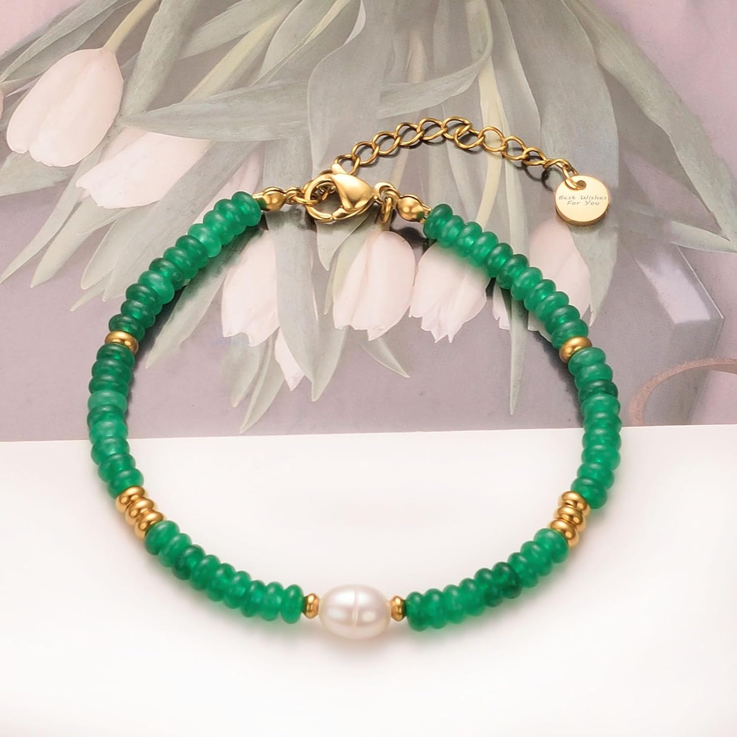 Thumbnail 2 de Vissen Naturstein Armband Damen – Perlen, verstellbar, vergoldet