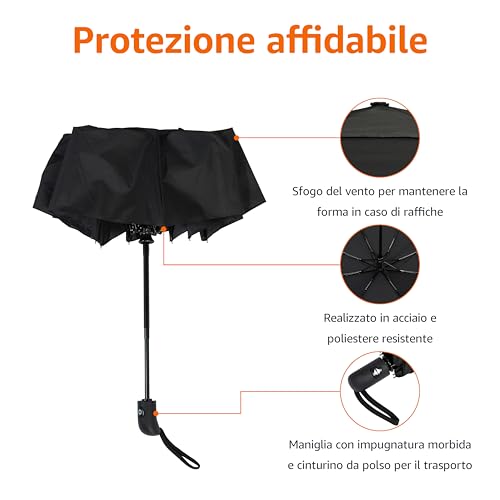 Detalle 2 de Amazon Basics Ombrello da viaggio compatto automatico antivento, 28 cm, nero