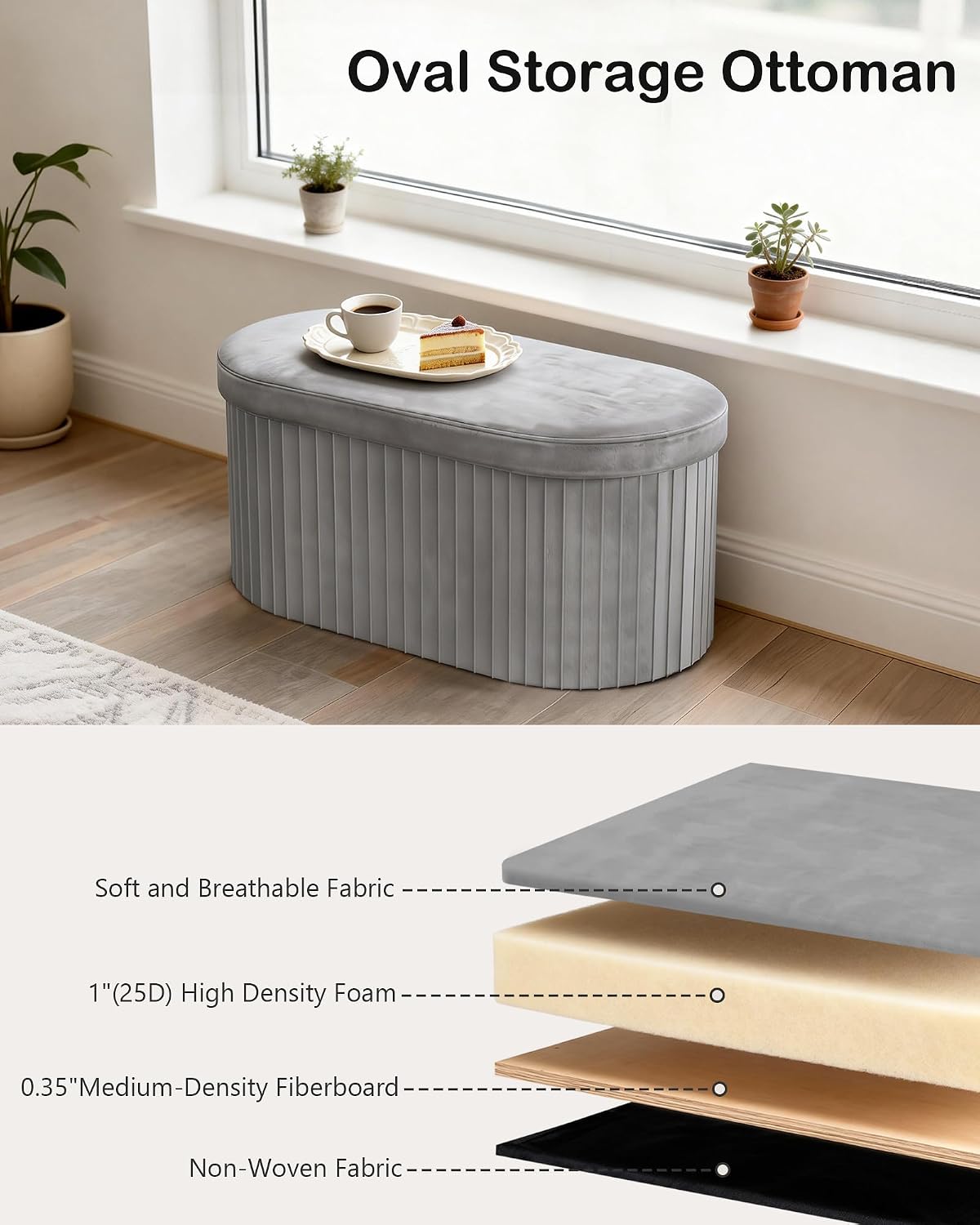 Thumbnail 6 de GLAXYFUR Folding Storage Ottoman, 30 x 15 x 15 Inches