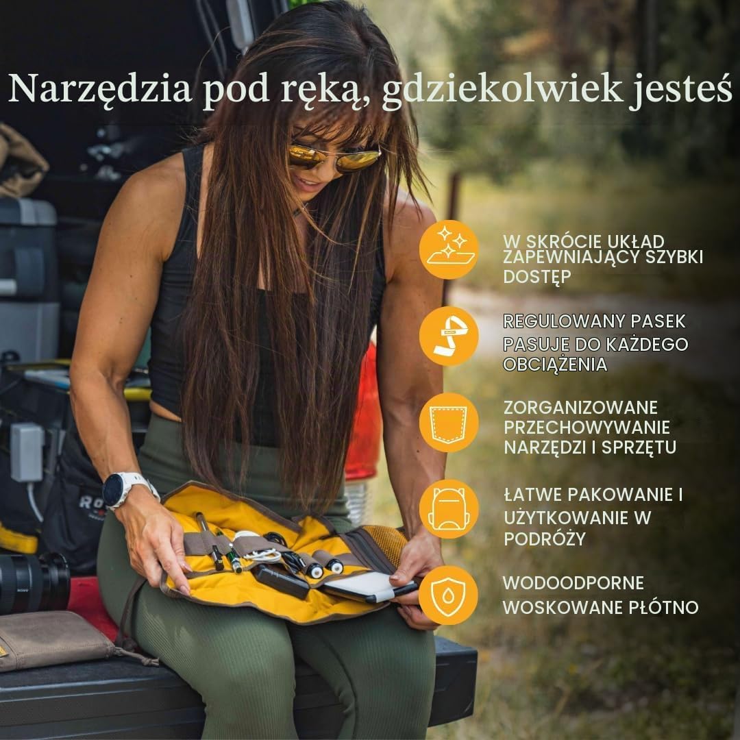 Detalle 2 de LOCHBY rolka narzędziowa 20 × 40 cm z woskowanego płótna, 3 kieszenie