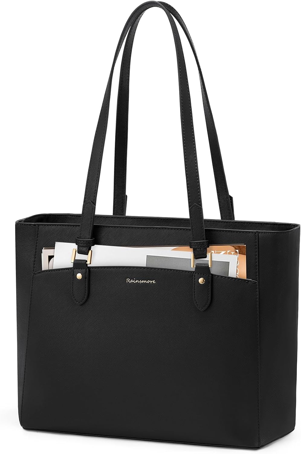 Detalle de RAINSMORE Large Tote Bag for Women: Waterproof PU Leather, 14-Inch Laptop Compartment, Everyday Use