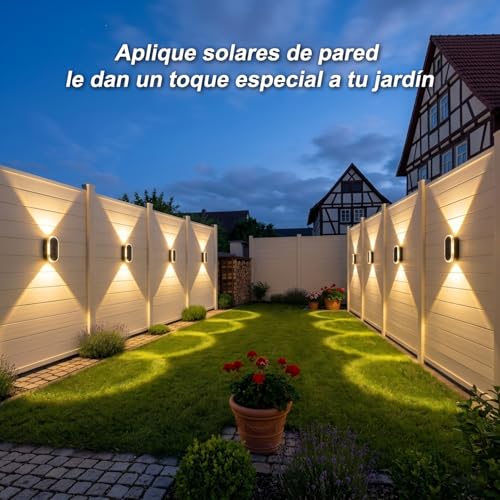 Detalle 2 de ELLASAY Lámparas Solares de Exterior 8 Pack: Aplique Solar de Pared (Arriba y Abajo) IP65, 3 Colores Brillantes