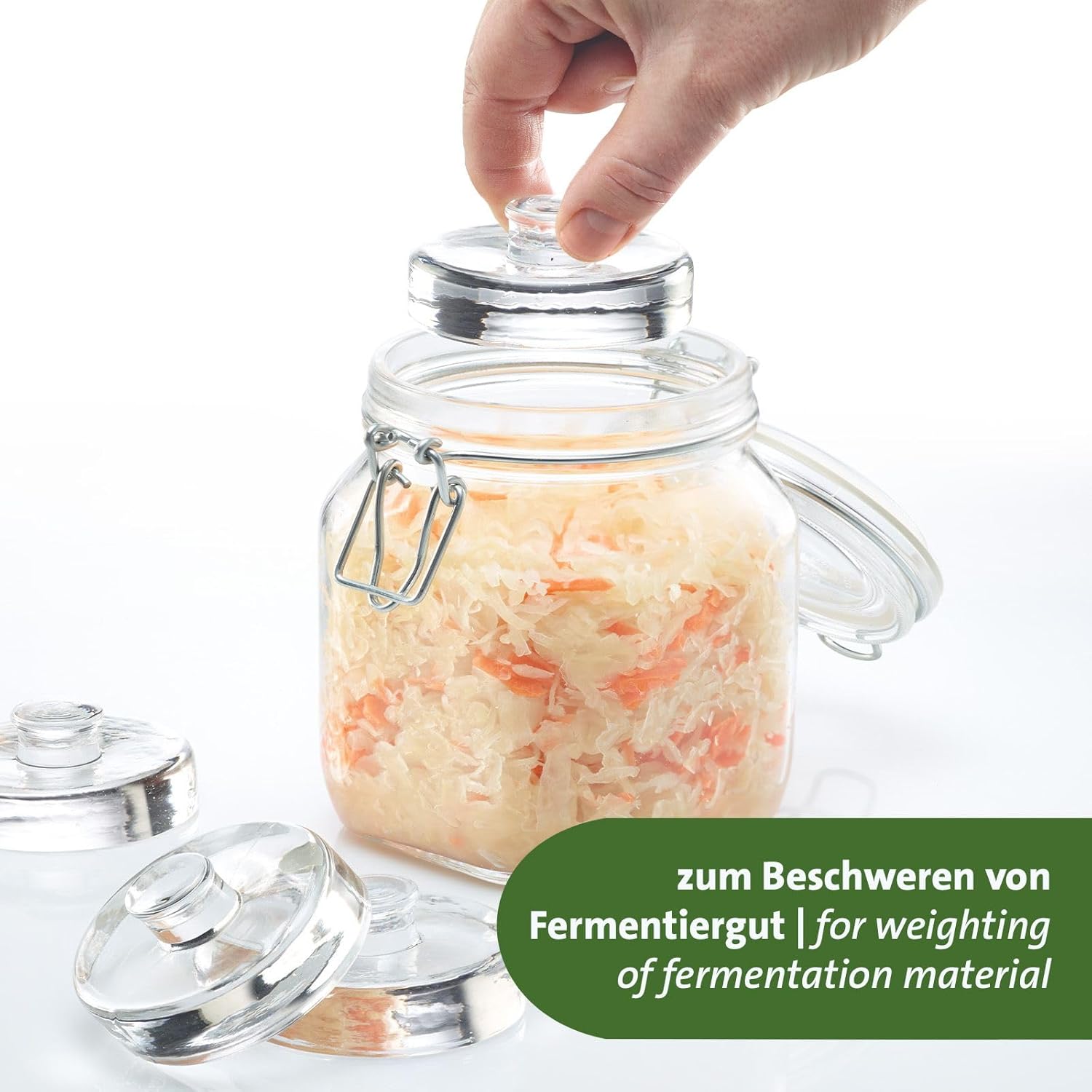 Detalle de Westmark Fermentiergewichte – Fermentierset mit 4 Glasgewichten Ø 7 cm