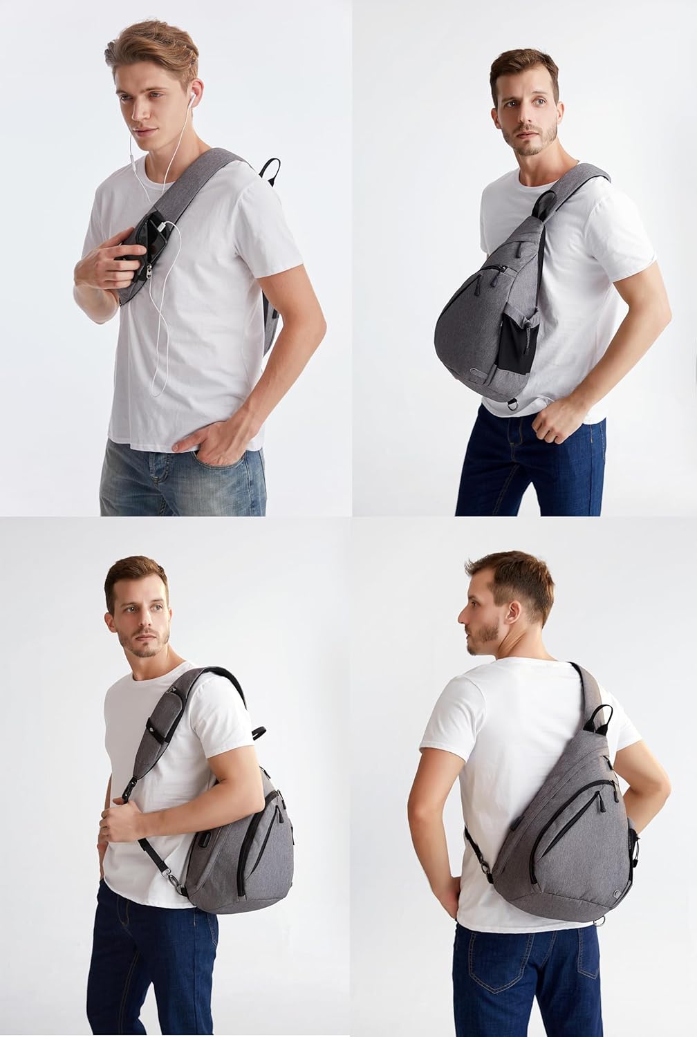 Detalle 2 de TurnWay Sling Bag: Waterproof Crossbody with USB Port for Travel and Everyday Use