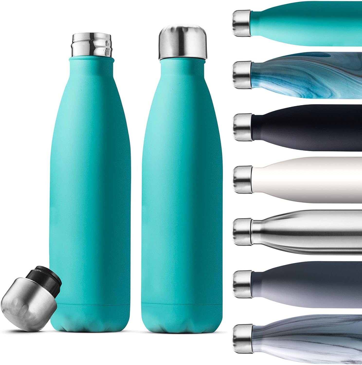 Thumbnail 1 de Fresh White Marble 2-Pack 500ml Stainless Steel Insulated Water Bottles (Leak-Proof, Shatter-Resistant)