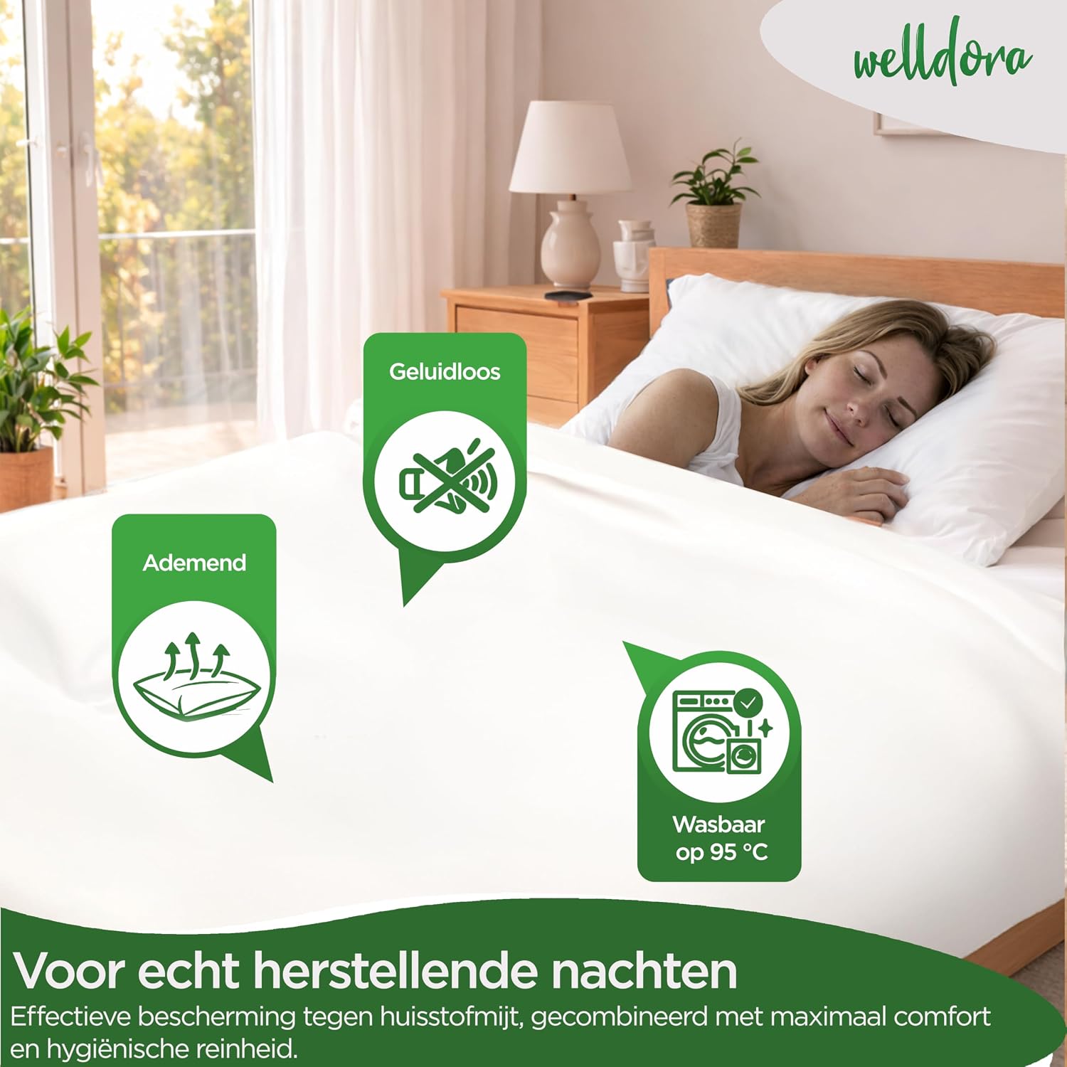 Detalle de Welldora 8G-HV5Q-D220 dekbed-encasing 220x240 cm, allergiehoes, wasbaar tot 95 °C