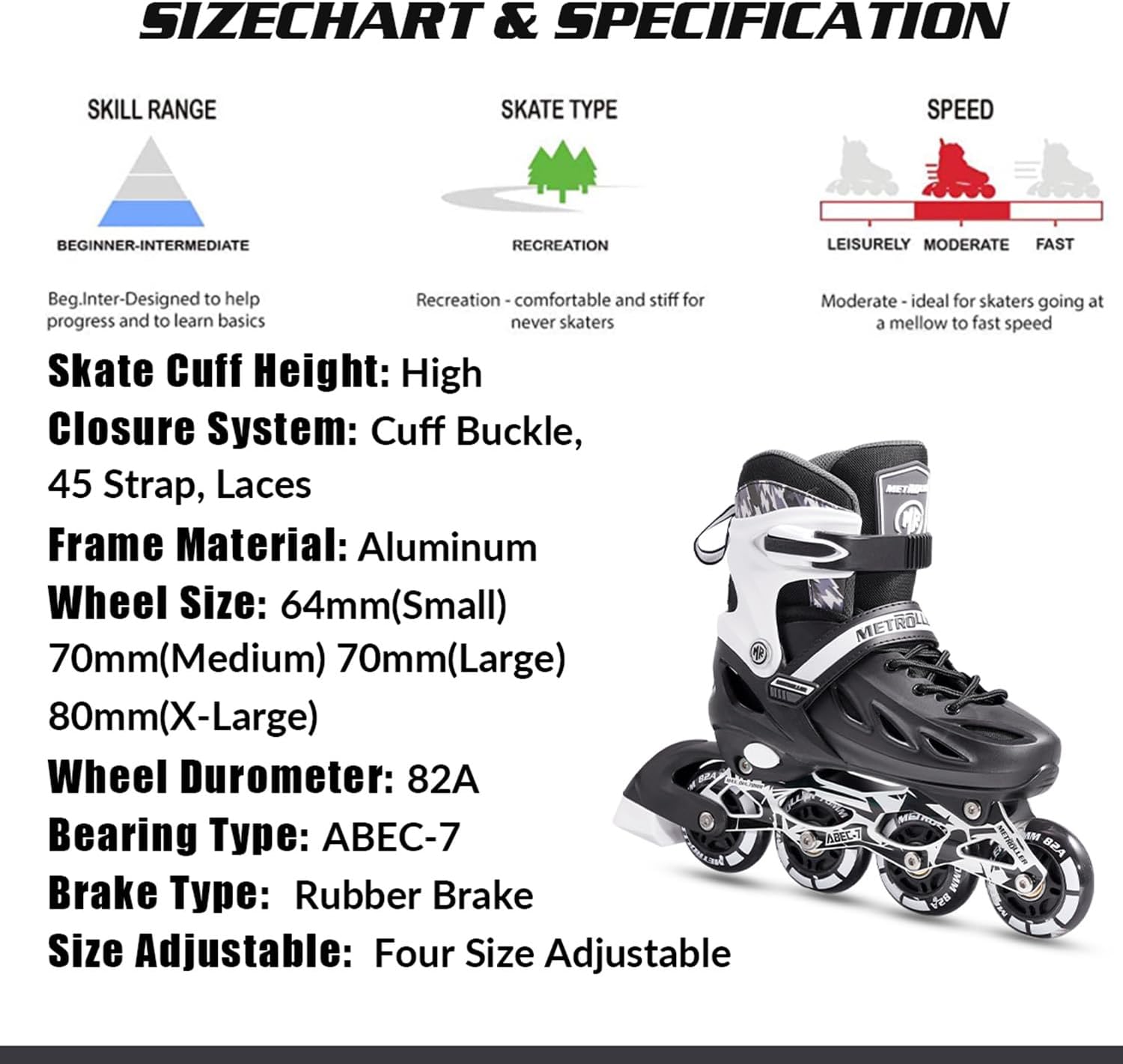 Thumbnail 5 de METROLLER Inline Skates with Light-Up Wheels (Adjustable, 4 Sizes)