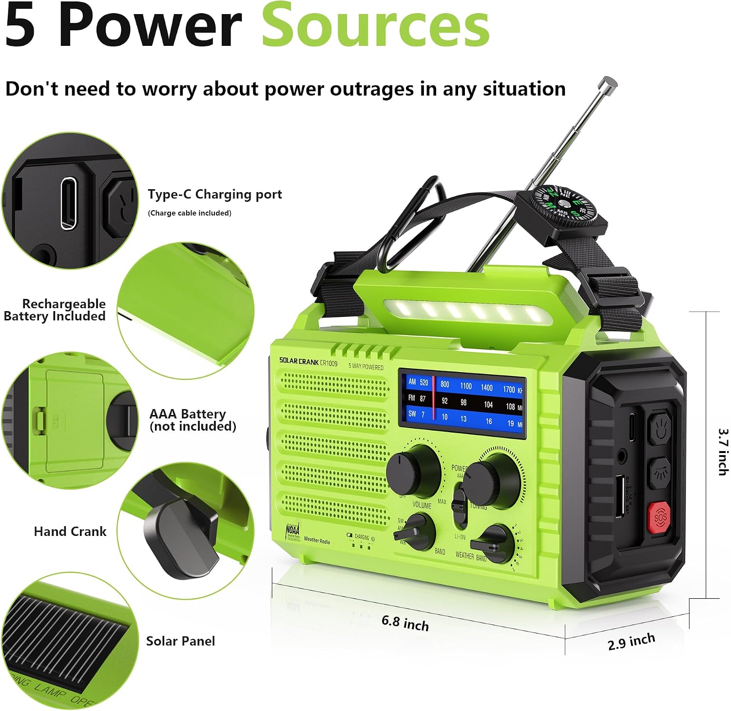 Detalle de Mesqool Emergency Weather Radio 5000mAh