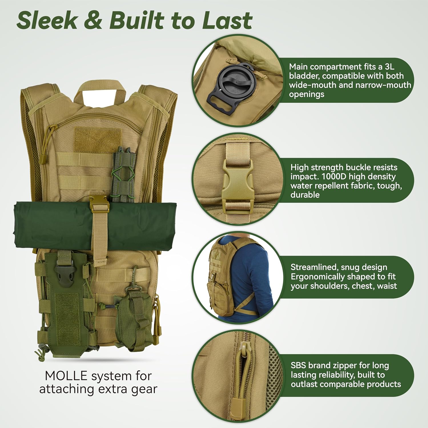 Thumbnail 2 de MARCHWAY Tactical Molle Hydration Pack Backpack: 3L TPU Bladder for Active Outdoor Use
