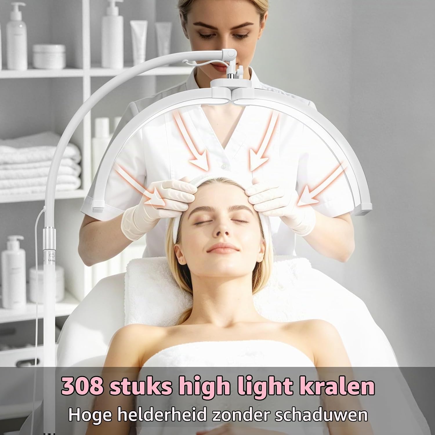 Thumbnail 2 de CGBE F-550 halvemaanvormige LED-wimperlamp met telefoonhouder, dimbaar, 30 W
