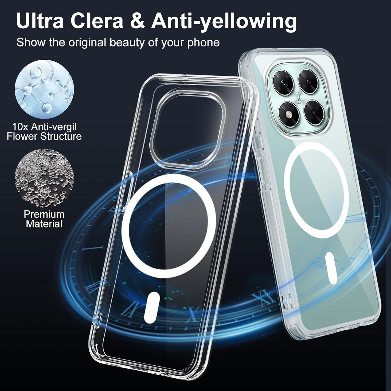 Thumbnail 4 de XTCASE Coque Magnétique Transparente pour Xiaomi Redmi Note 14 Pro 5G / Poco X7 5G – Anti-jaunissement, TPU/Bumper et Compatibilité MagSafe