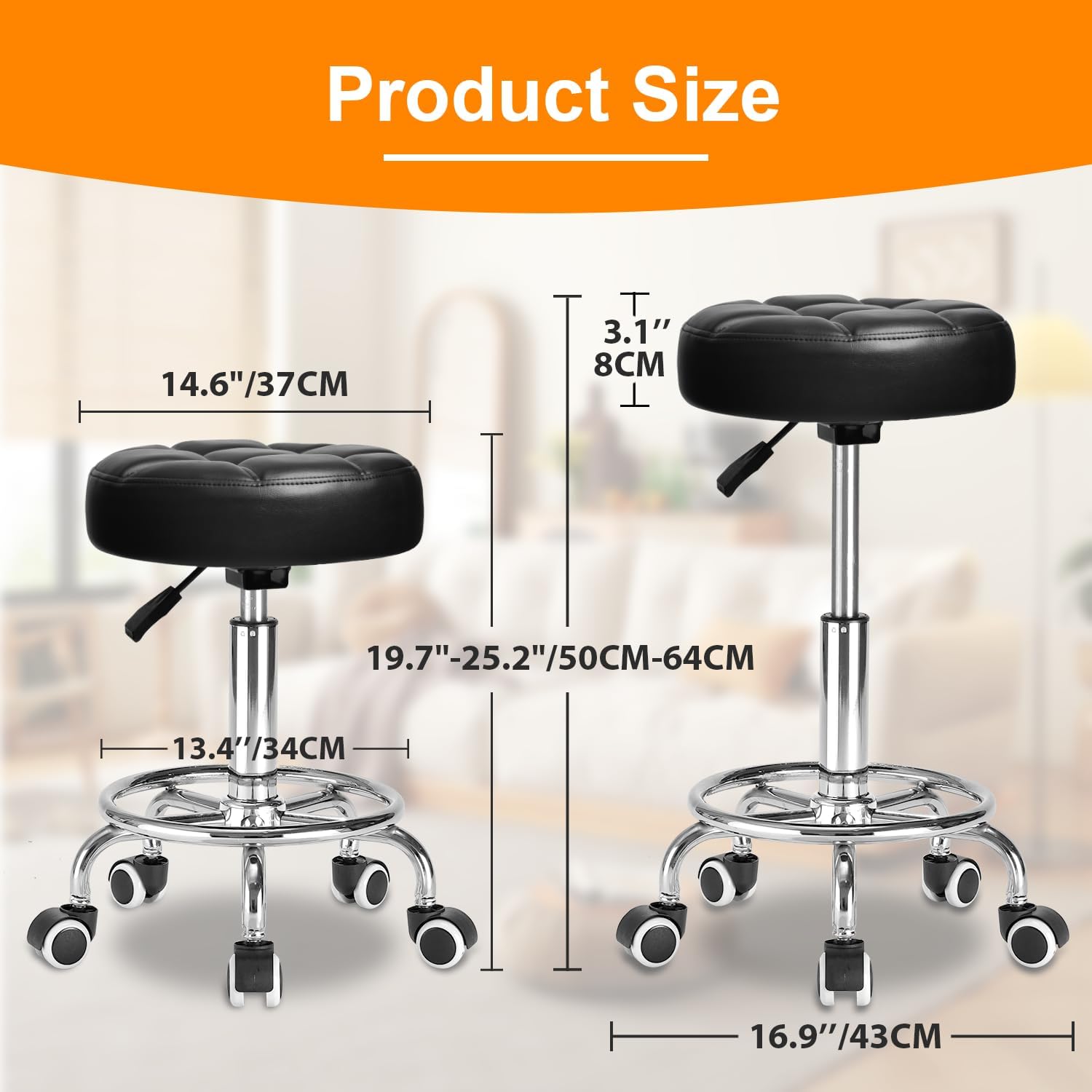 Detalle 2 de Rolling Stool PU Leather Round 14.6" seat