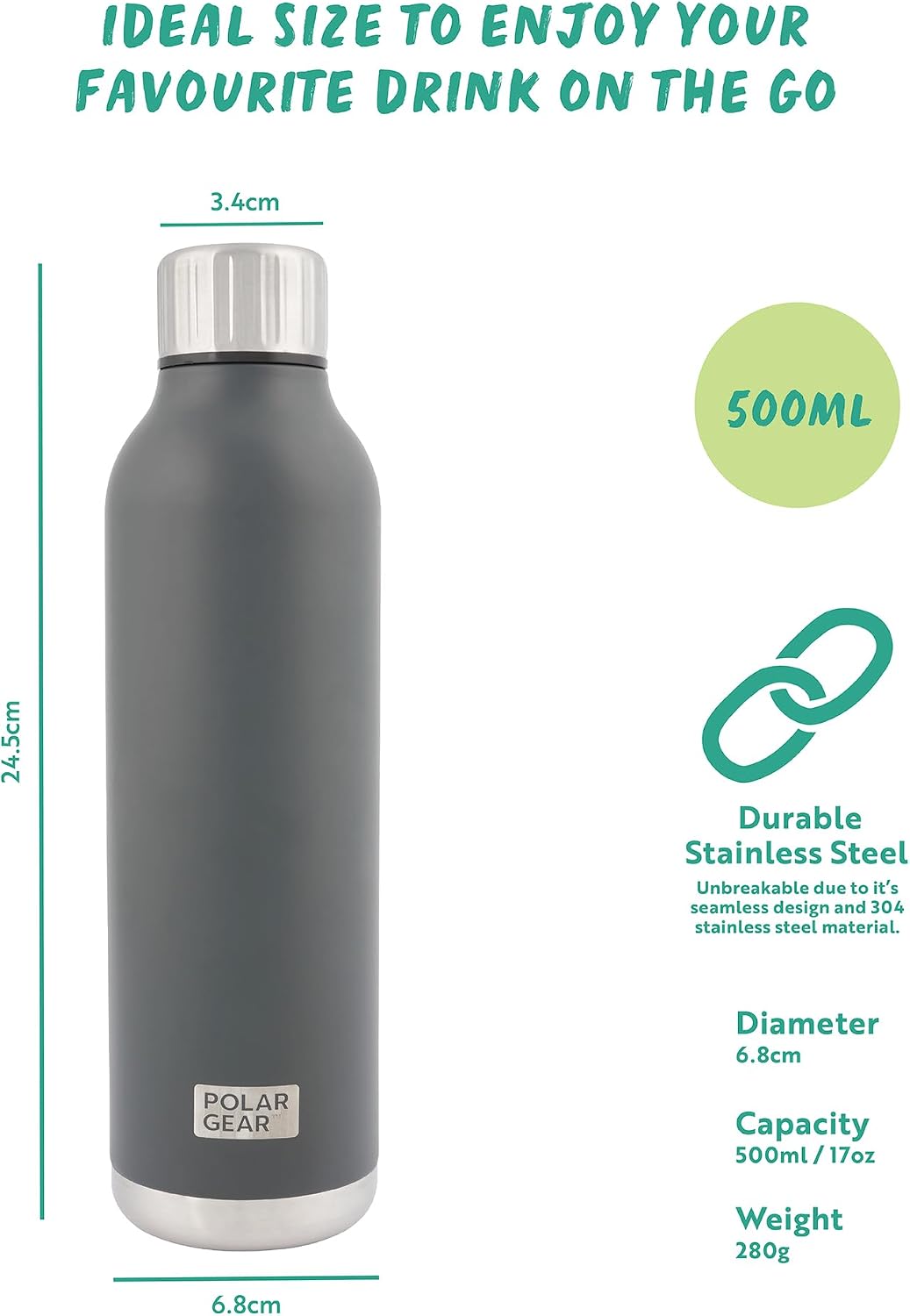 Detalle 2 de Polar Gear Stainless Steel Water Bottle 500ml – Graphite