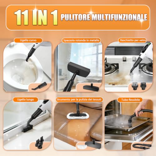 Detalle de Muvano Pulitore a Vapore Portatile 450 ml, 11 Accessori – Riscaldamento in 10s e potenza 1500W
