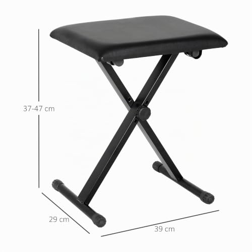 Detalle de HOMCOM Panca per Pianoforte imbottita regolabile Nero 39x29x47 cm