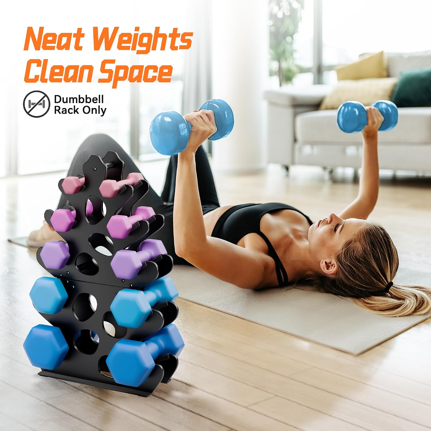 Detalle 2 de Josmimic 11 4-Tier Dumbbell Rack with A-Frame Design and Rubber Edges