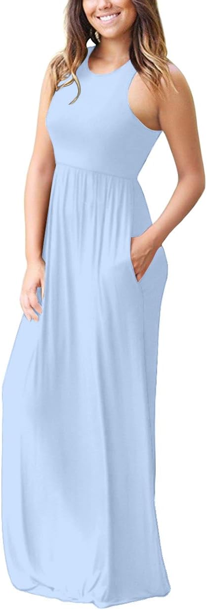 Thumbnail 1 de PCEAIIH women’s casual sleeveless/long sleeve maxi dress with pockets (elastic waist)
