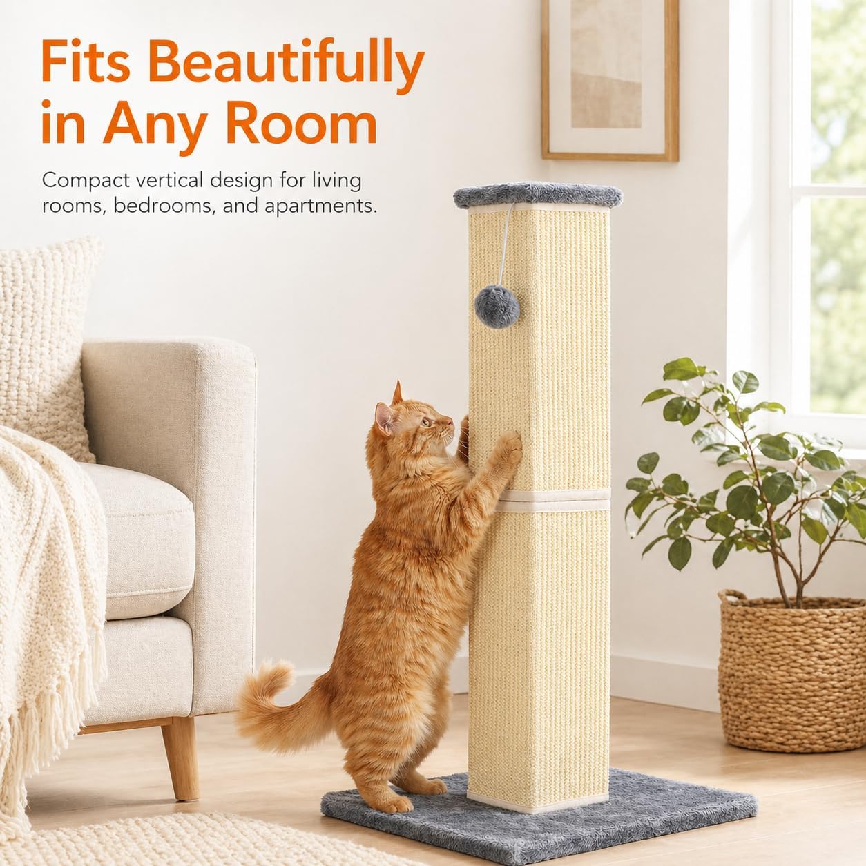 Detalle 2 de YULOYI Cat Scratching Post for Large Indoor Cats – 81cm, Natural Sisal, Stable Base, Grey