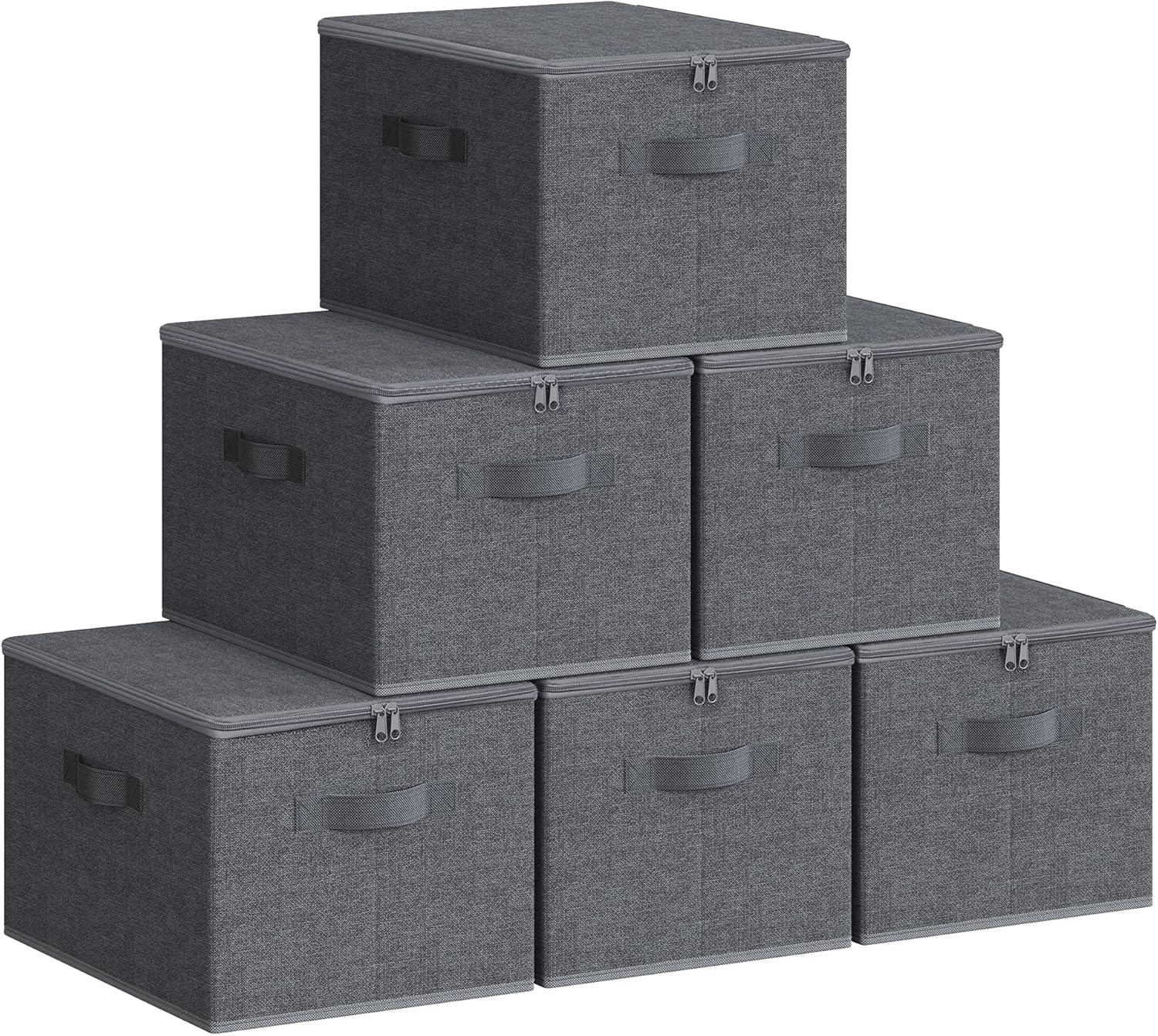 Thumbnail 6 de SONGMICS Boîte de rangement pliable avec couvercle et poignées (lot de 3), tissu non-tissé, gris ardoise RYZB03G