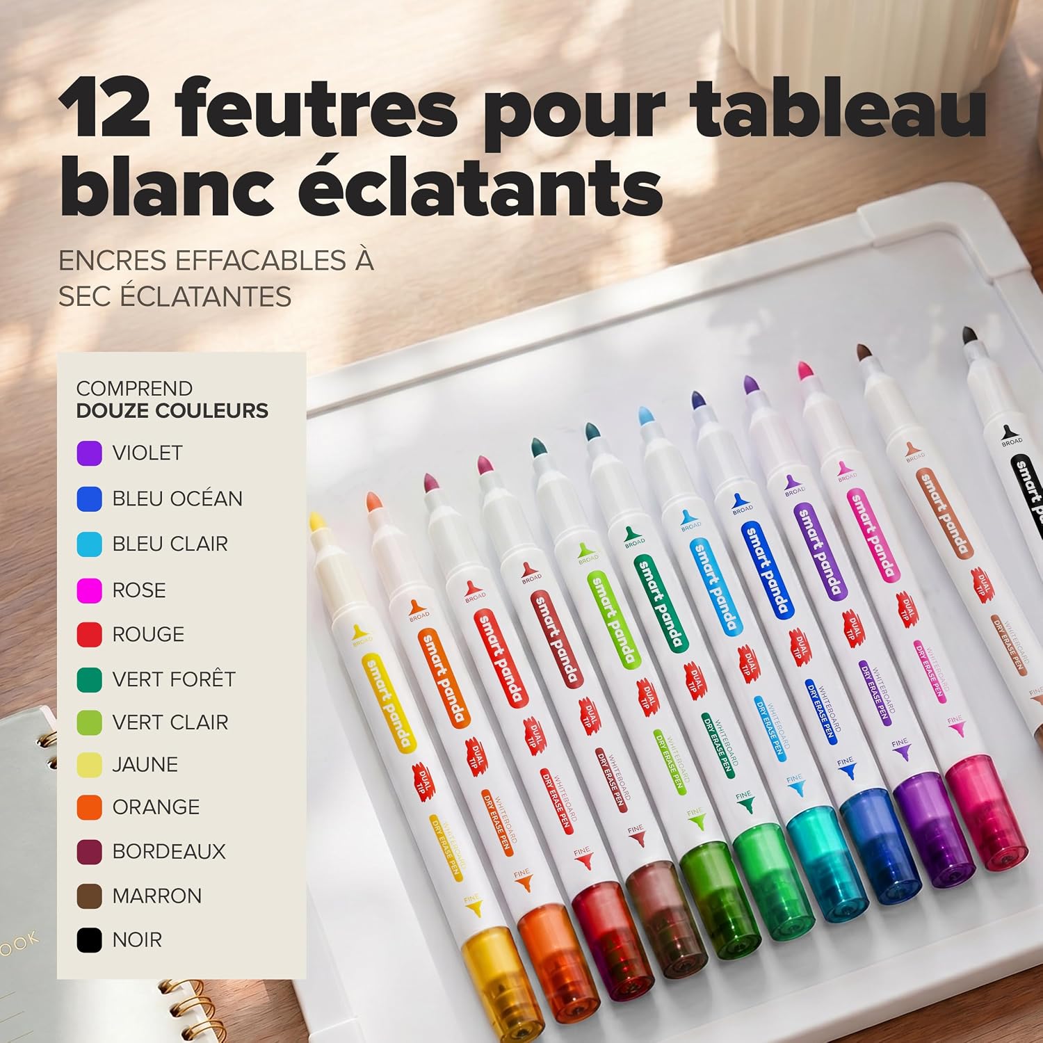 Detalle de SmartPanda whiteboardstiften, 12 kleuren met dubbele punt