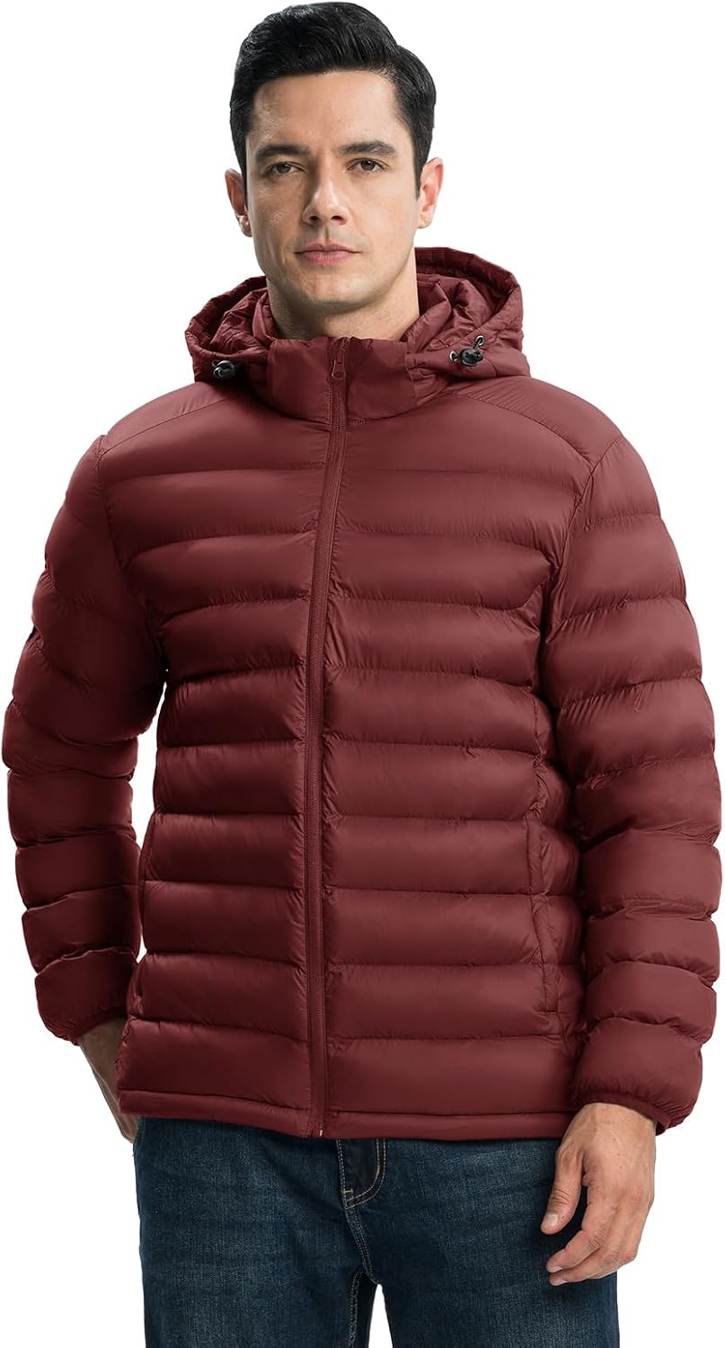 Detalle 2 de TBMPOY Men's Lightweight Puffer Jacket with Detachable Hood, Water-Resistant Shell