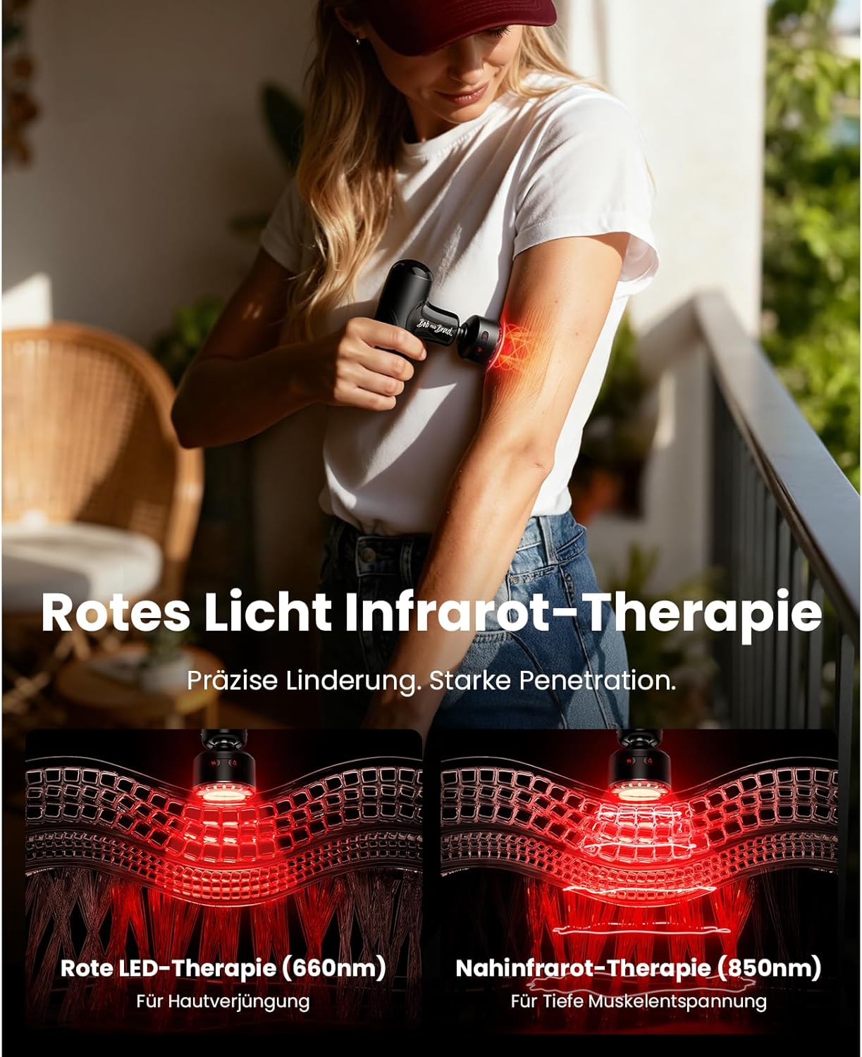 Detalle 2 de Bob and Brad Q2 Ultra Massagepistole – kompakte Tiefenmassage mit Wärme, Rotlicht & Infrared
