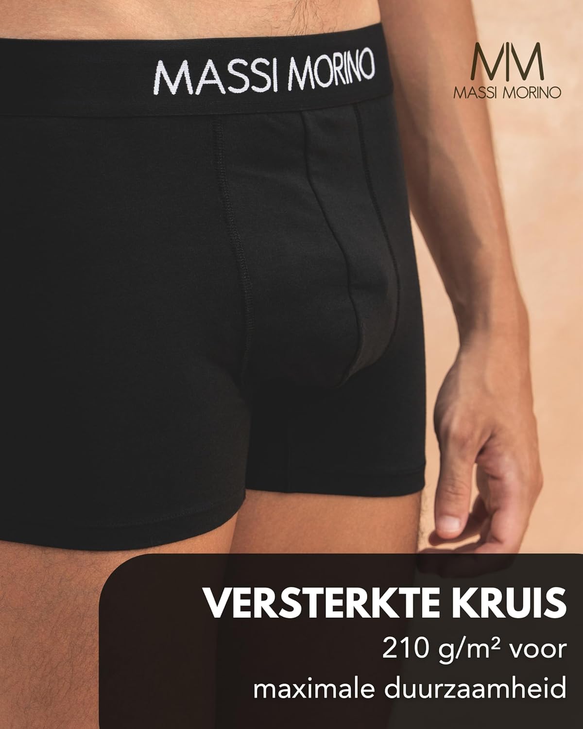 Detalle de Massi Morino katoenen herenboxershorts, zwart, 95% katoen, brede tailleband